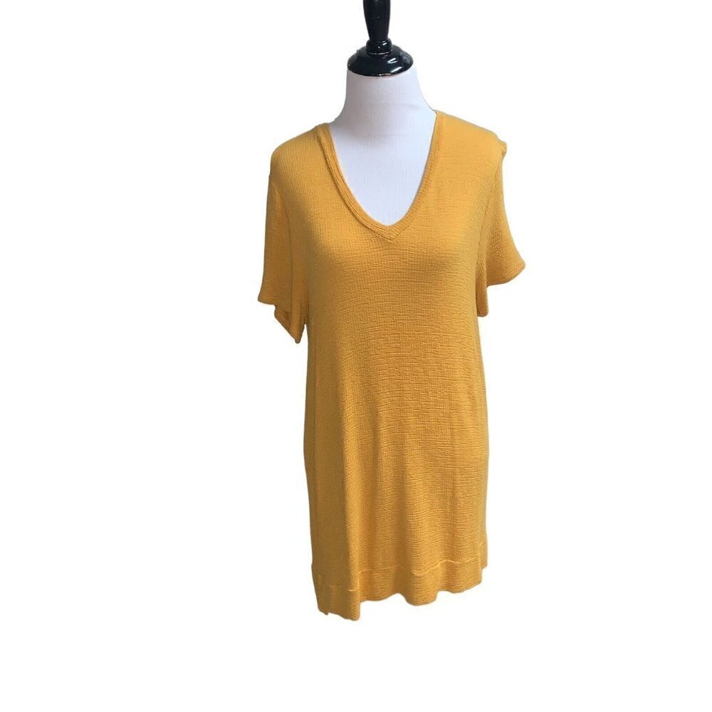 Adrianna Papell Women's Tunic T-Shirt S Small Long Marigold Waffle Knit Fabric